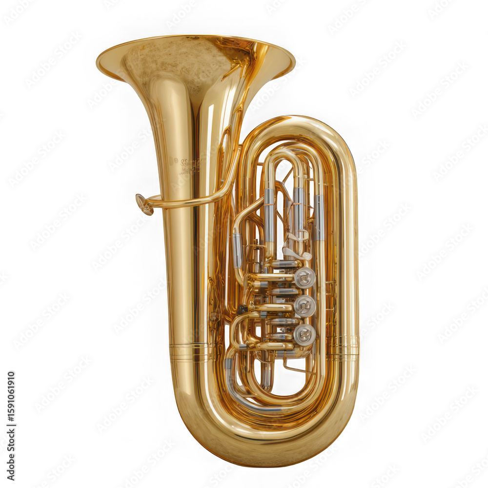 Fototapeta premium Golden tuba musical instrument isolated on transparent background