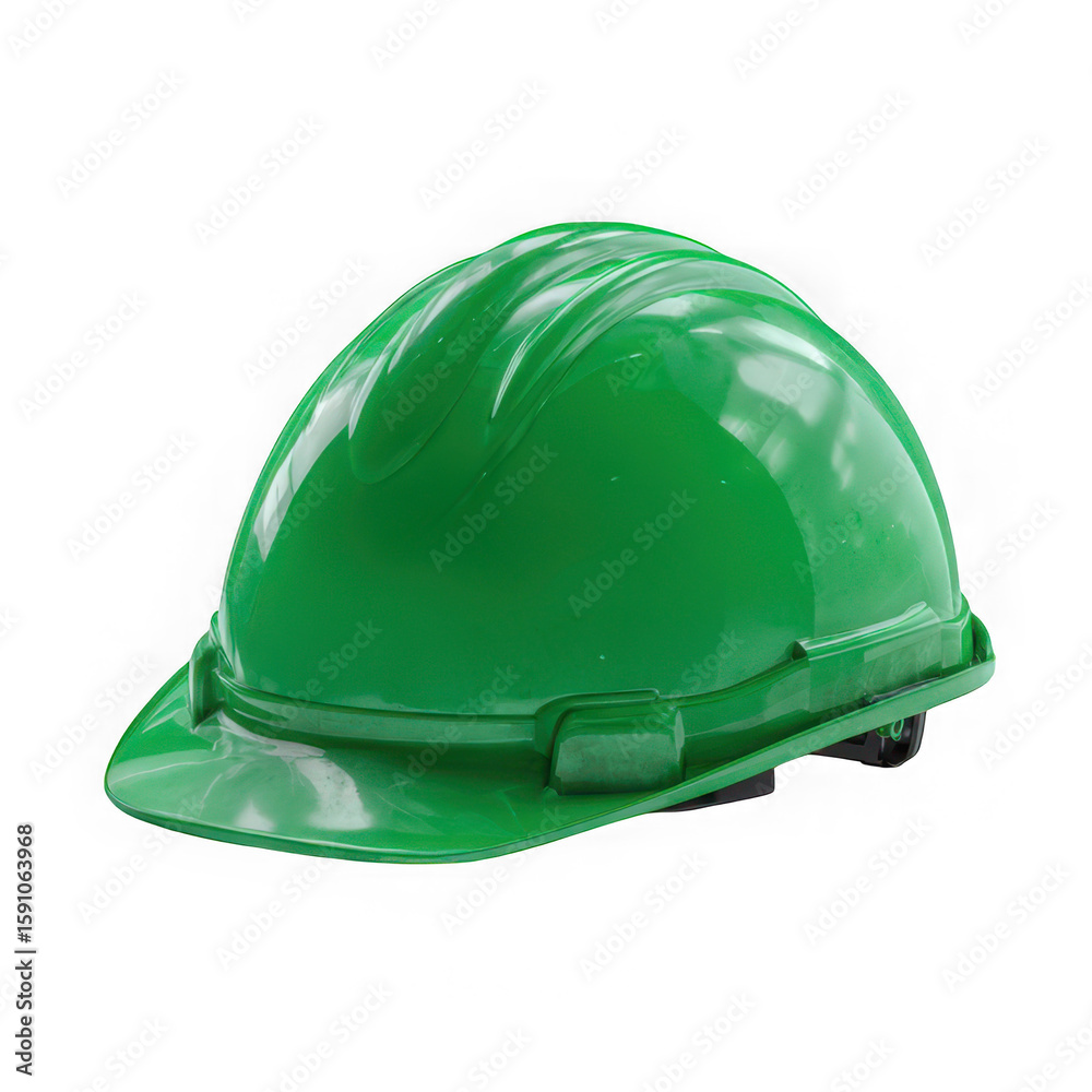 Fototapeta premium Green construction safety helmet isolated on transparent background