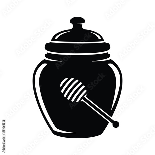 A charming honey pot with a dipper is isolated on white background, inviting you to indulge in its sweetness