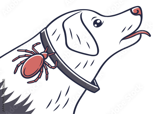 Close-up of a hard tick insect on dog fur, representing parasite awareness and pet health, modern flat illustration style
