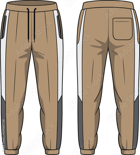  Men's Stylish Jogger Pants Design, Comfortable Tracksuit Bottoms Flat Sketch, Athletic Apparel Vector Illustration for Adobe Stock, Sportswear Template