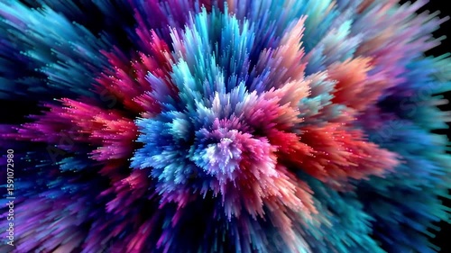 Vivid color explosion, dynamic particle burst, abstract background animation