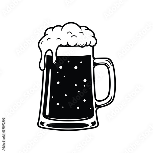 A frothy beer mug with overflowing foam, isolated on white background, is perfect for celebrating a special occasion with friends