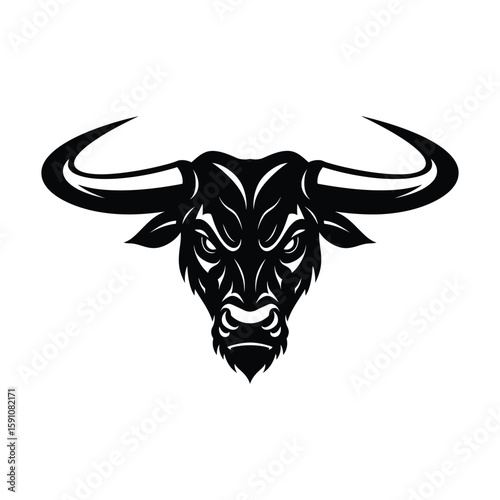 A bold bull head illustration isolated on white background captures the essence of raw power and untamed aggression with its imposing horns and menacing expression