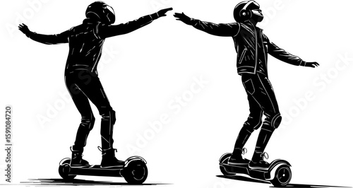 Dynamic Riders on Hoverboard Silhouettes