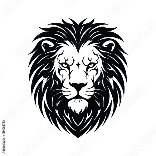 Wallpaper Mural A black and white illustration of a majestic lion head with a thick mane isolated on white background Torontodigital.ca