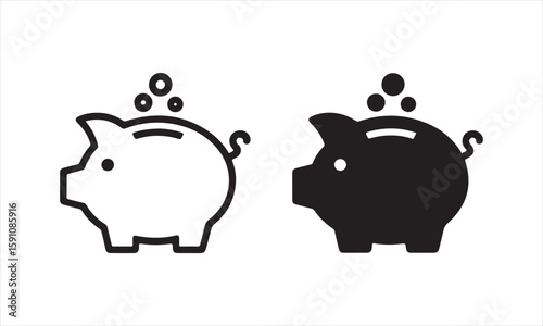 Piggy Bank Icon Set – Minimalist Saving Money Vector Symbols