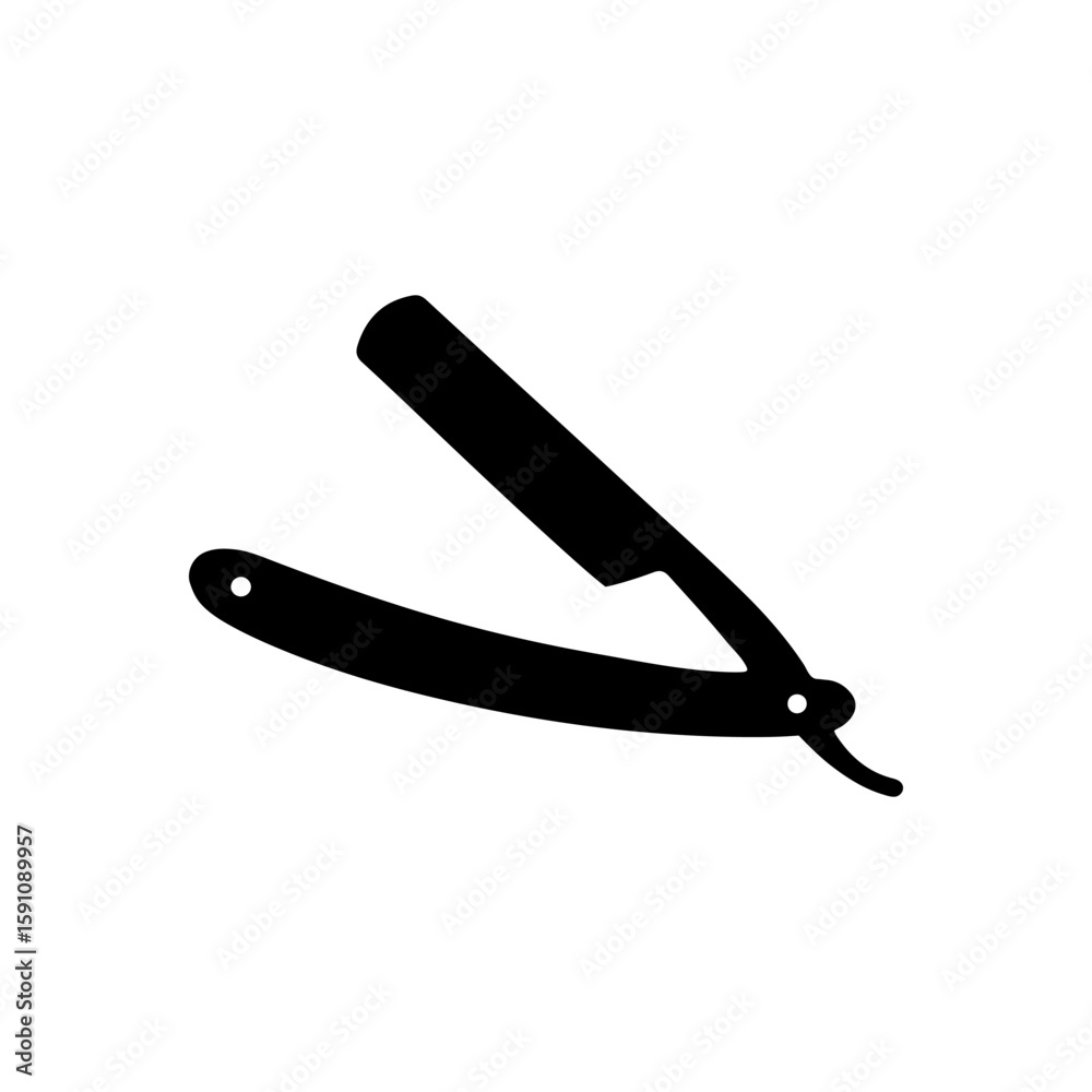 Obraz premium Straight razor open silhouette icon vector flat design.