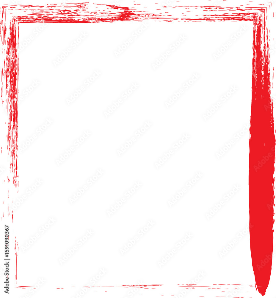 Obraz premium Red grunge brush stroke frame with distressed texture on white background