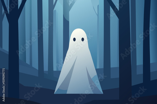 group of boo ghosts in a foggy park artwork