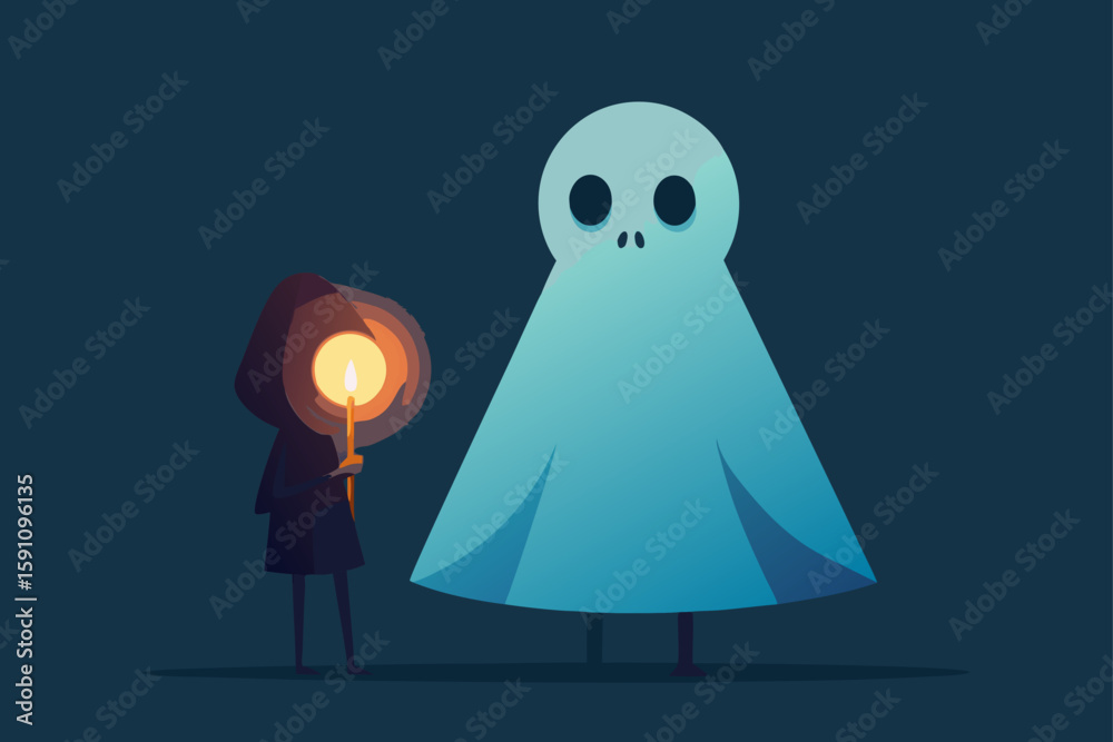 Obraz premium ghost floating above a foggy meadow spooky vibe