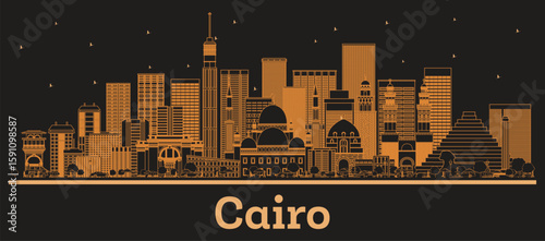 Outline Cairo Egypt City Skyline with orange Buildings. Business Travel and Concept with Modern Architecture. Cairo Cityscape with Landmarks.