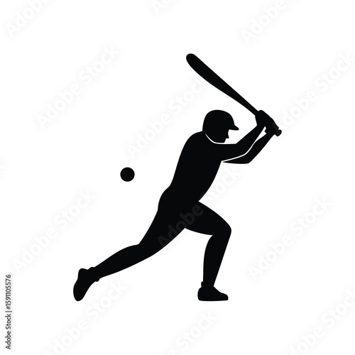Dynamic illustration of a cricket batsman executing a powerful swing to hit the ball