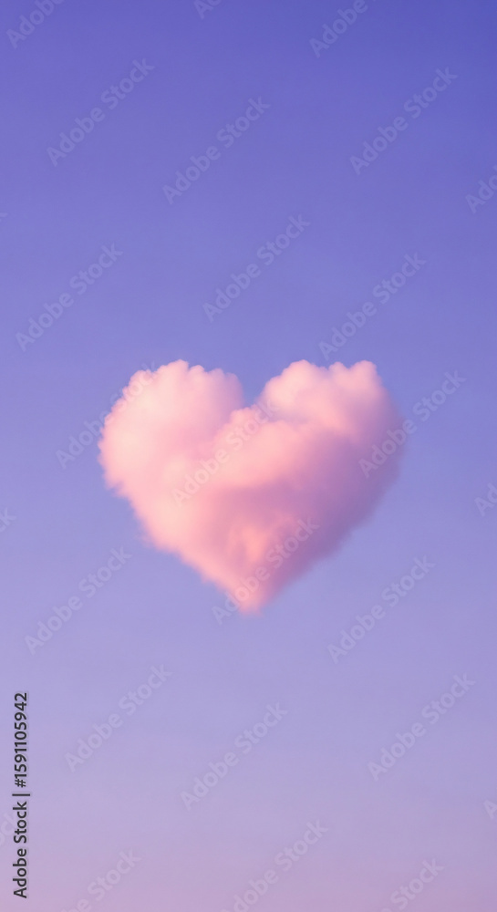 Heart-Shaped Pink Cloud Floating in Dreamy Pastel Sky Heart-Shaped Pink Cloud Floating in Dreamy Pastel Sky