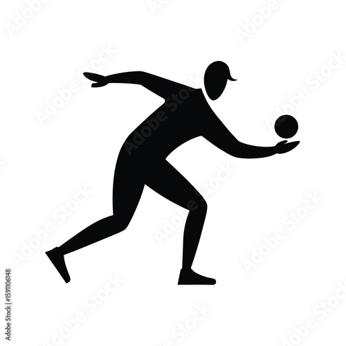 Dynamic bowler in mid delivery stride captured with one arm extended in a vibrant vector illustration