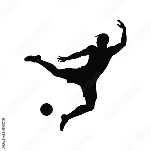Dynamic football player kicking ball in mid air action sports illustration