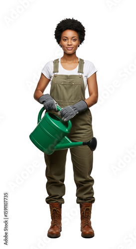Gardener with watering can: A portrait of a dedicated gardener, standing proudly with a vibrant green watering can, capturing her passion for nurturing life and cultivating beauty.