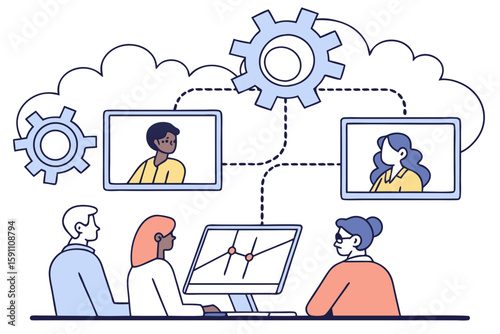 A group of SME owners attend a virtual training on digital adoption, with screens showing diverse faces and key phrases like
