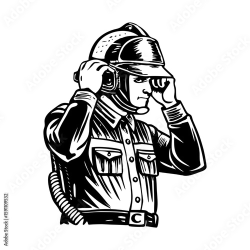 A vintage style illustration showing cop helmet