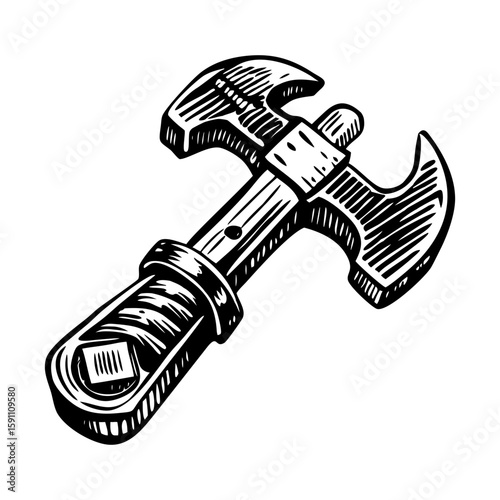 A vintage style illustration showing pick tool