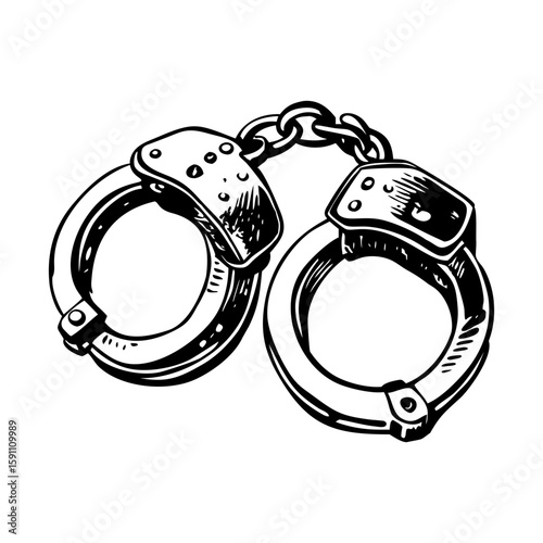A vintage style illustration showing handcuffs