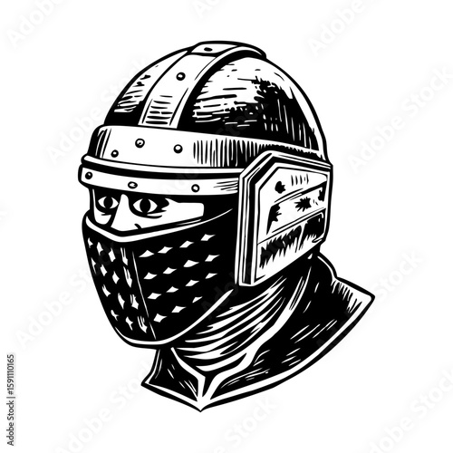 A vintage style illustration showing riot helmet