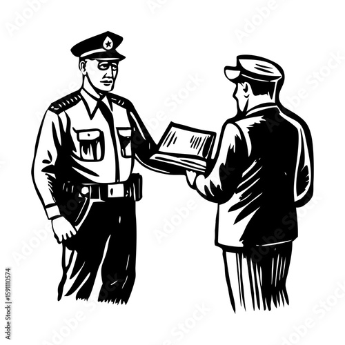 A vintage style illustration showing police warrant