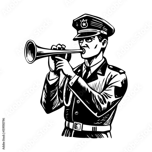 A vintage style illustration showing police trumpet