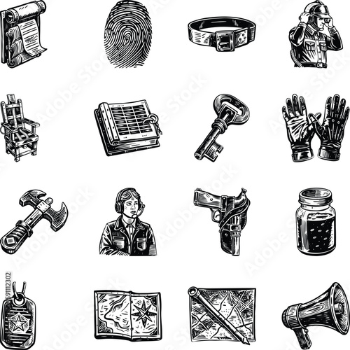 Pack of Cop Vintage Style Illustrations 

