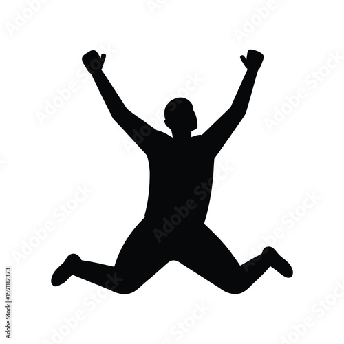 Joyful athlete celebrates victory sliding on knees with arms raised in triumph