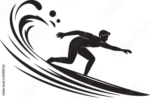 Dynamic Surfer Silhouette Vector Art

