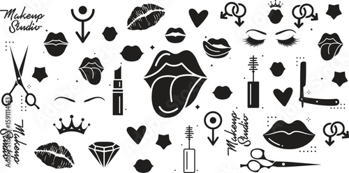 Woman lips vector icon set. kiss illustration sign collection. love symbol. romance logo.