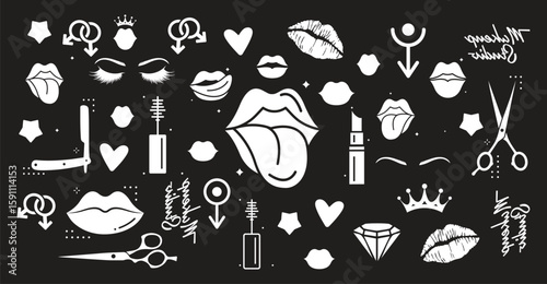 Woman lips vector icon set. kiss illustration sign collection. love symbol. romance logo.