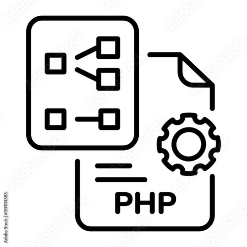 An outline style icon depicting php coding