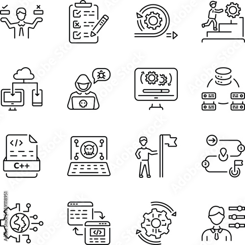 Pack of Development Process Line Style Icons 