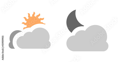 Simple Day and Night Cloud Icons: Minimalist Weather Symbols