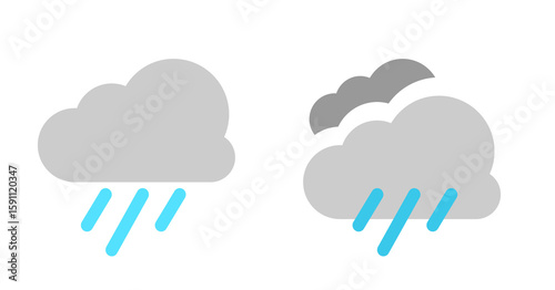 Simple Rainy Cloud Icons:  Gray, Blue, Minimalist Weather App Design Elements