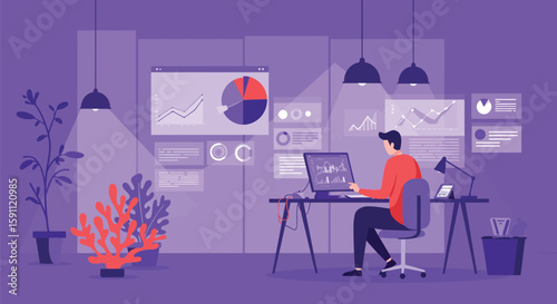 Data Analyst Working with Graphs and Charts in Office