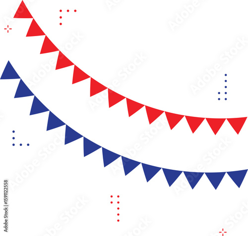 Festive flag garlands triangle buntings isolated on white background for carnival birthday circus aesthetics packaging design greeting cards