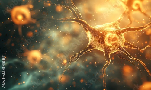 Close-up design showcasing brain neurons in motion, symbolizing the dynamic and complex nature of neuroscience, genetics, and neurology in an abstract creative banner style, Generative AI