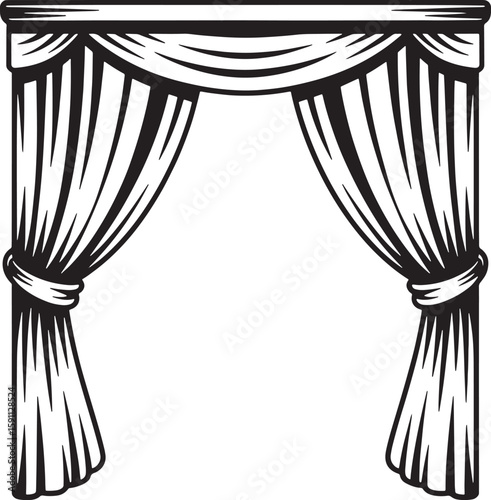 Black and White Curtain Vector Illustration drapes