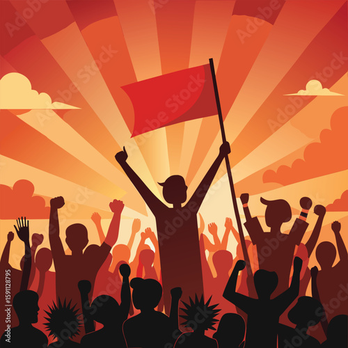 Dancing silhouettes of a joyous crowd at a vibrant music concert celebration
