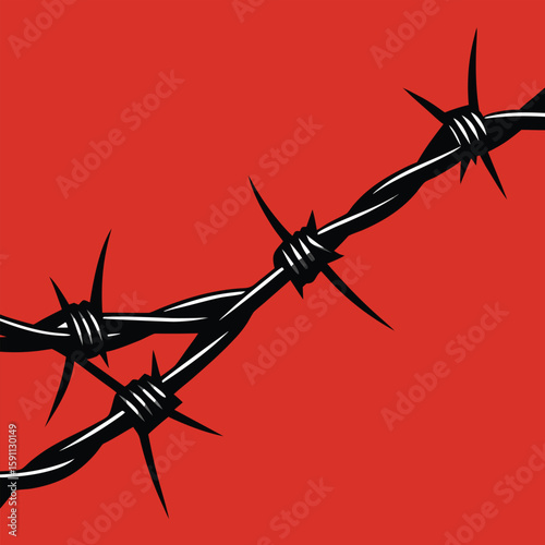 Red barbed wire vector illustration of a sharp metal fence for security and protection