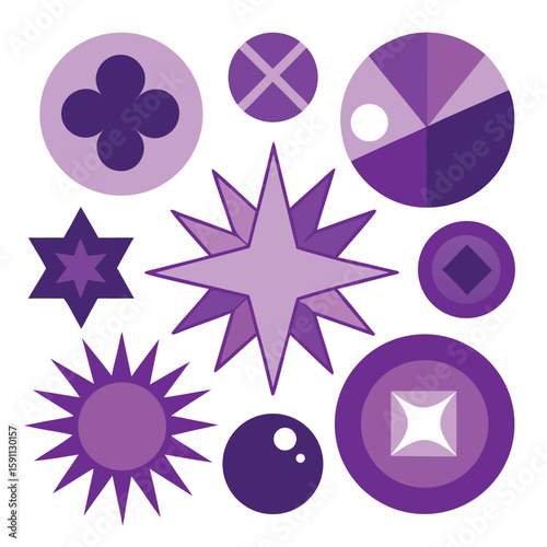 A colorful set of vector star icons for Christmas and winter holiday design, perfect for festive patterns and seamless illustrations