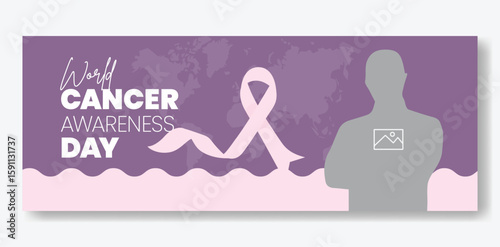 Cancer Awareness campaign social media cover, Header, and Horizontal Web Banner Template; Cancer Awareness Day layout background vector illustration