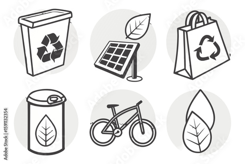 Collection of ecofriendly and sustainability icons