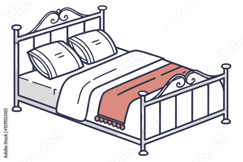 A bed with pillows and a blanket