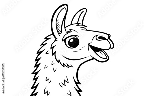 A happy llamas head is shown in this drawing