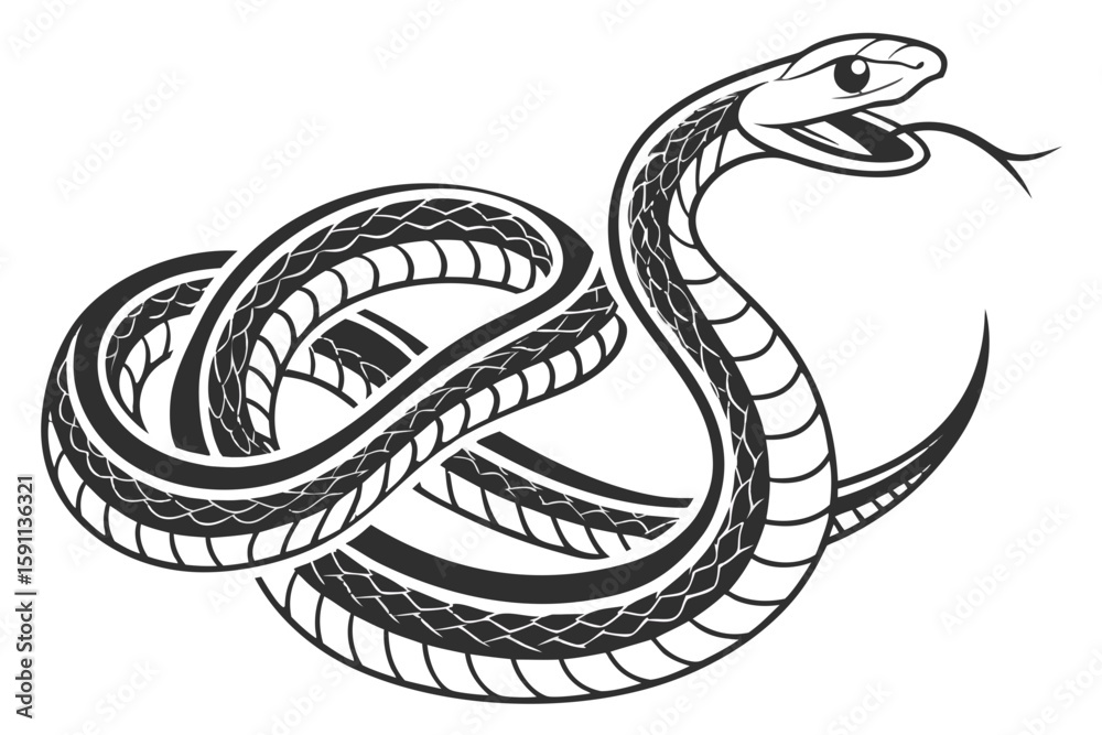 Fototapeta premium Stylized snake coiled in a pattern, isolated on white background