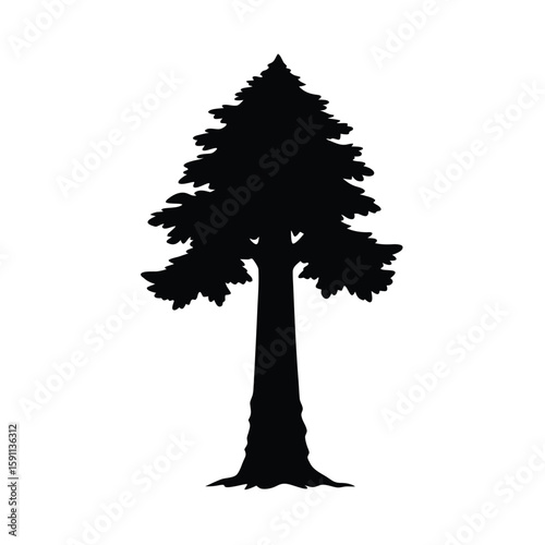 Majestic colossal sequoia tree silhouette showcasing intricate details of its thick textured bark